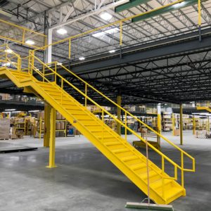 Industrial Stair with Mid Landing and Top Landing Attaching to Mezzanine